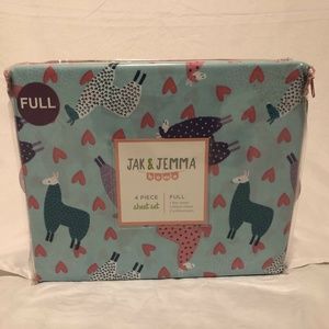 Jak & Jemma Home Full Sz Llama Aqua 4 Pc Sheet Set